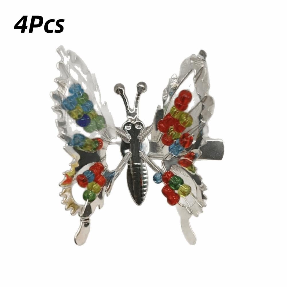 4Pcs Alloy Butterfly Hair Clip Beaded Butterfly Hairpin New Butterfly Hair Barrette  Women Styling