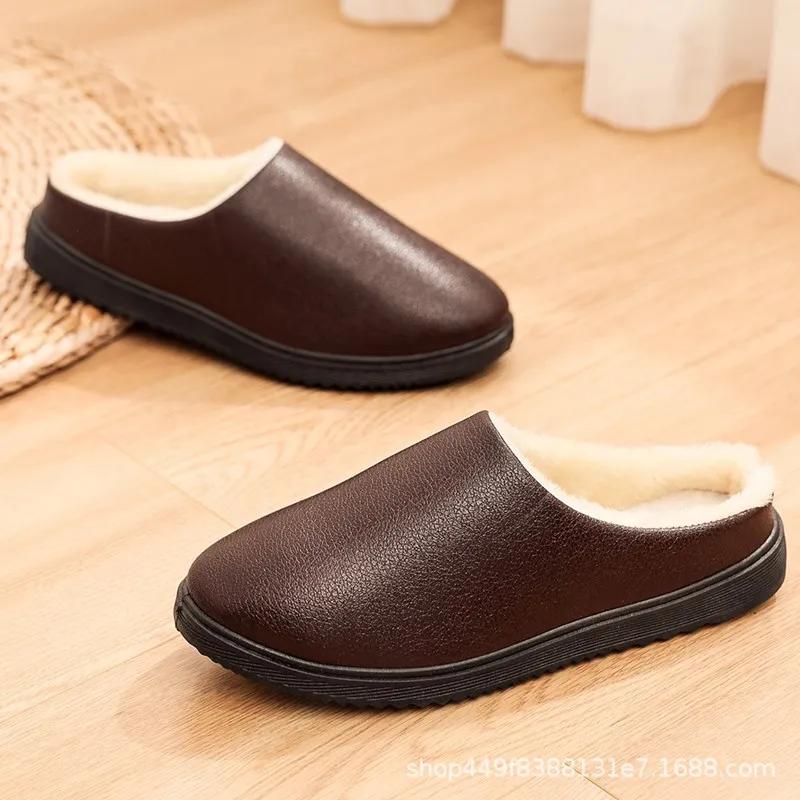 Модные зимние мужские домашние тапочки 2024 года, мягкие и утолщенные теплые хлопковые туфли, мужские тапочки с полиуретановой поверхностью, водонепроницаемые, Ciabatte Uomo