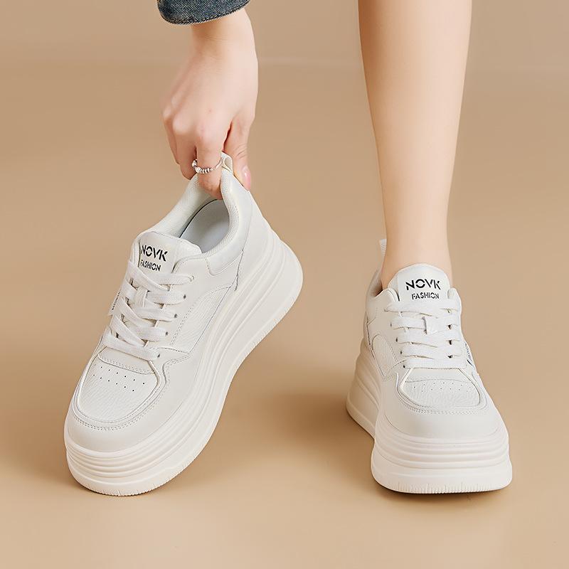 Women's shoes 2026 spring round toe thick sole white shoes women's casual single shoes
