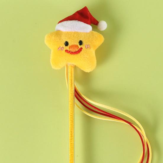 Christmas Cat Teaser Wand Interactive Toy Cartoon Apples Christmas Tree Star Gingerbread Man Plush Rod for Cats Safe Material Pet Supplies
