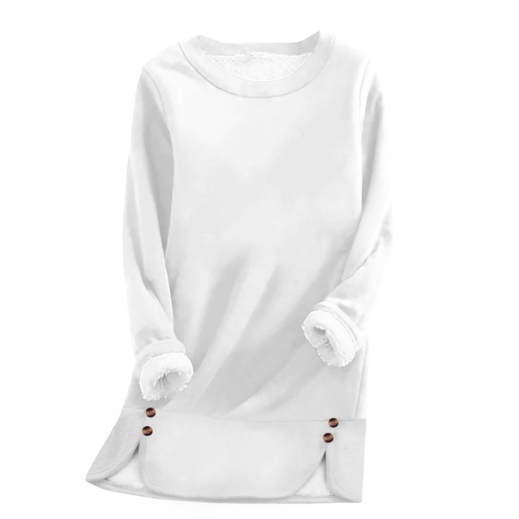 Women's Fashion Solid Color Round Neck Long Sleeve Plush Versatile Warm Bottom Shirt Top