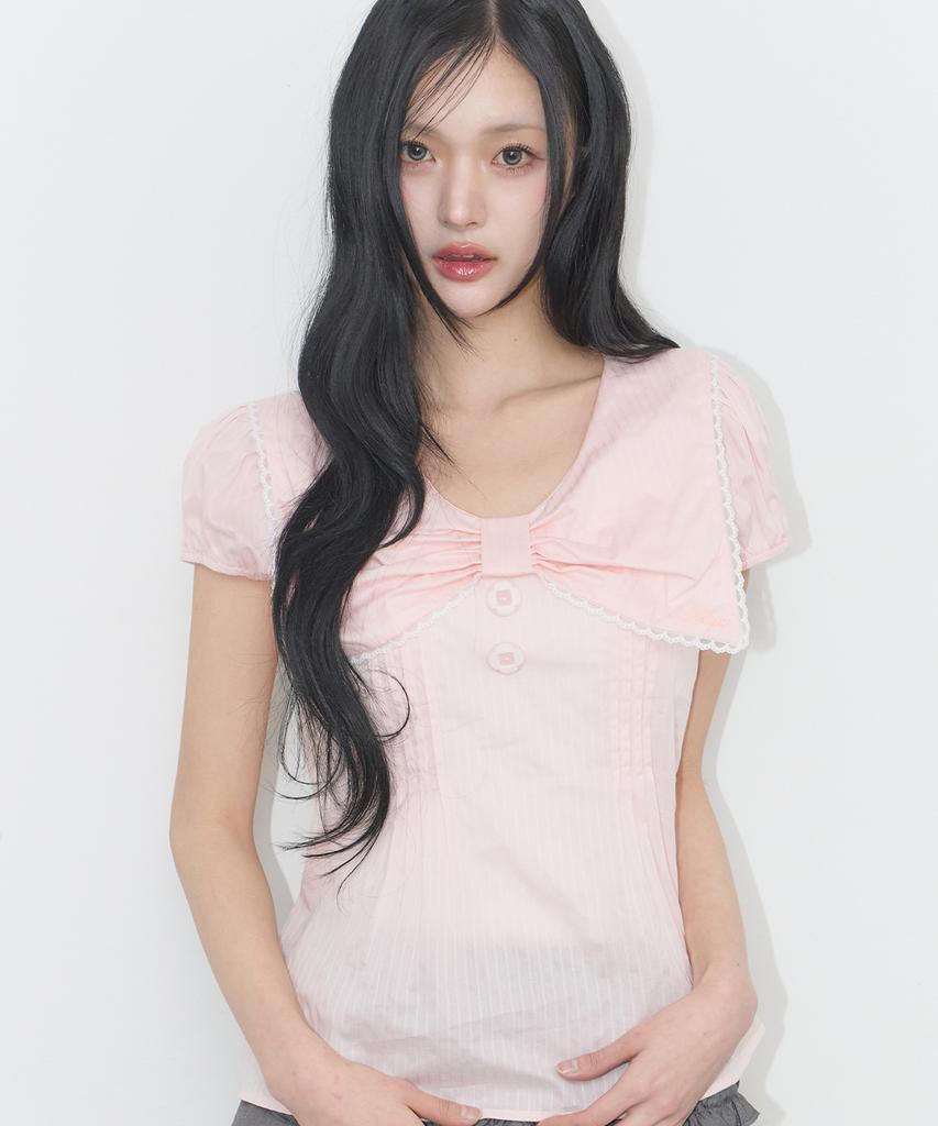 ILLIGO Sailor Bow Collar Blouse Pink