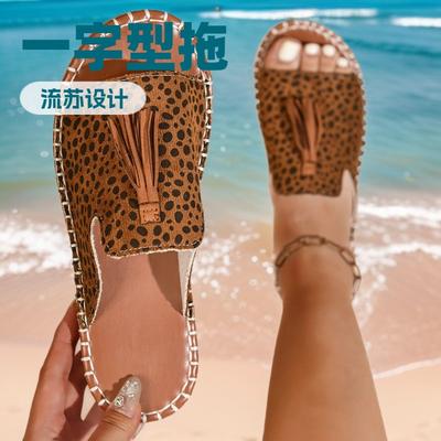 Большой размер этнический стиль шлепанцы на плоской подошве женские лето 2025 новые европейские и американские пляжные туфли с бахромой размер 43 wish