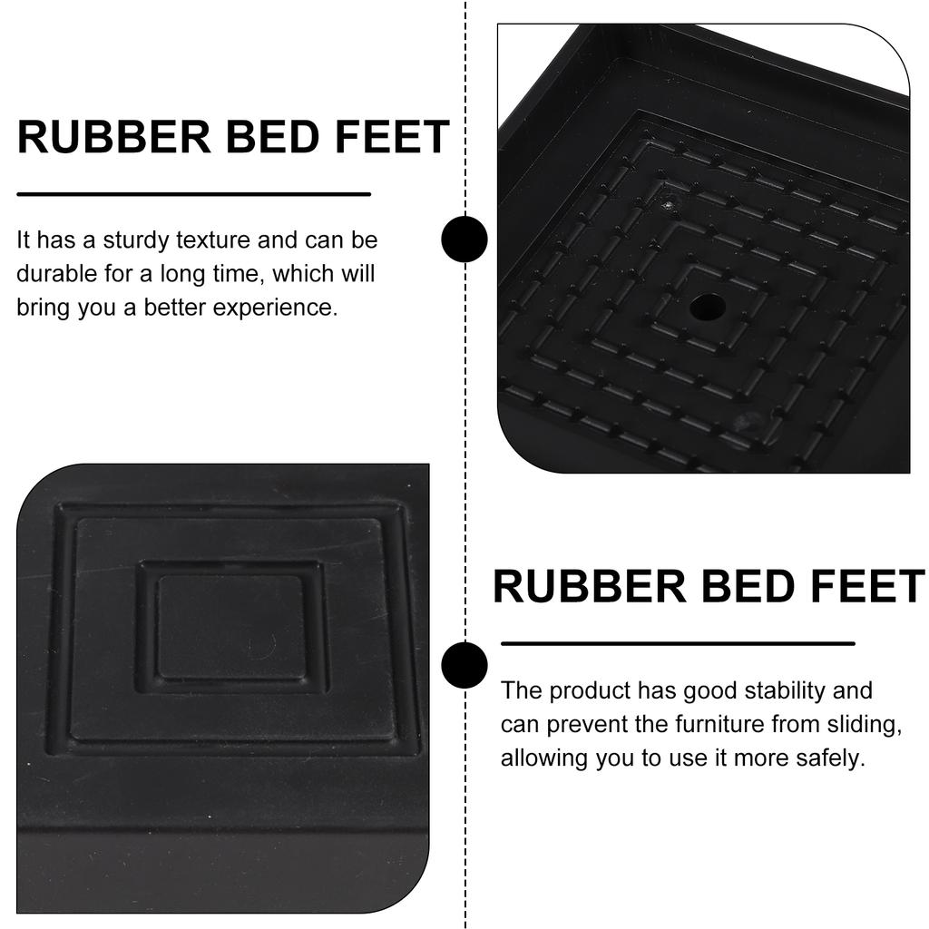 4 Pcs Black Rubber Furniture Floor Mat Bed Riser Anti Slip Feet Heavy Duty Sofa Couch Heightening Frame Lifts Table Leg