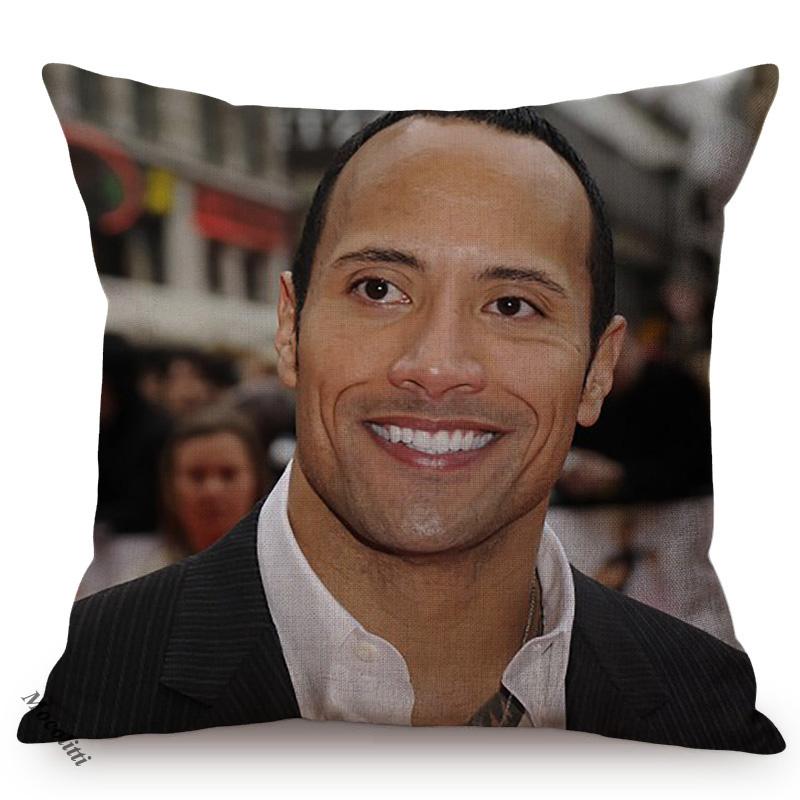 The Rock Face Dwayne Portrait Sofa Cushion Cover American Actor Johnson Pattern Decorative Cotton Linen Throw Pillow Case
