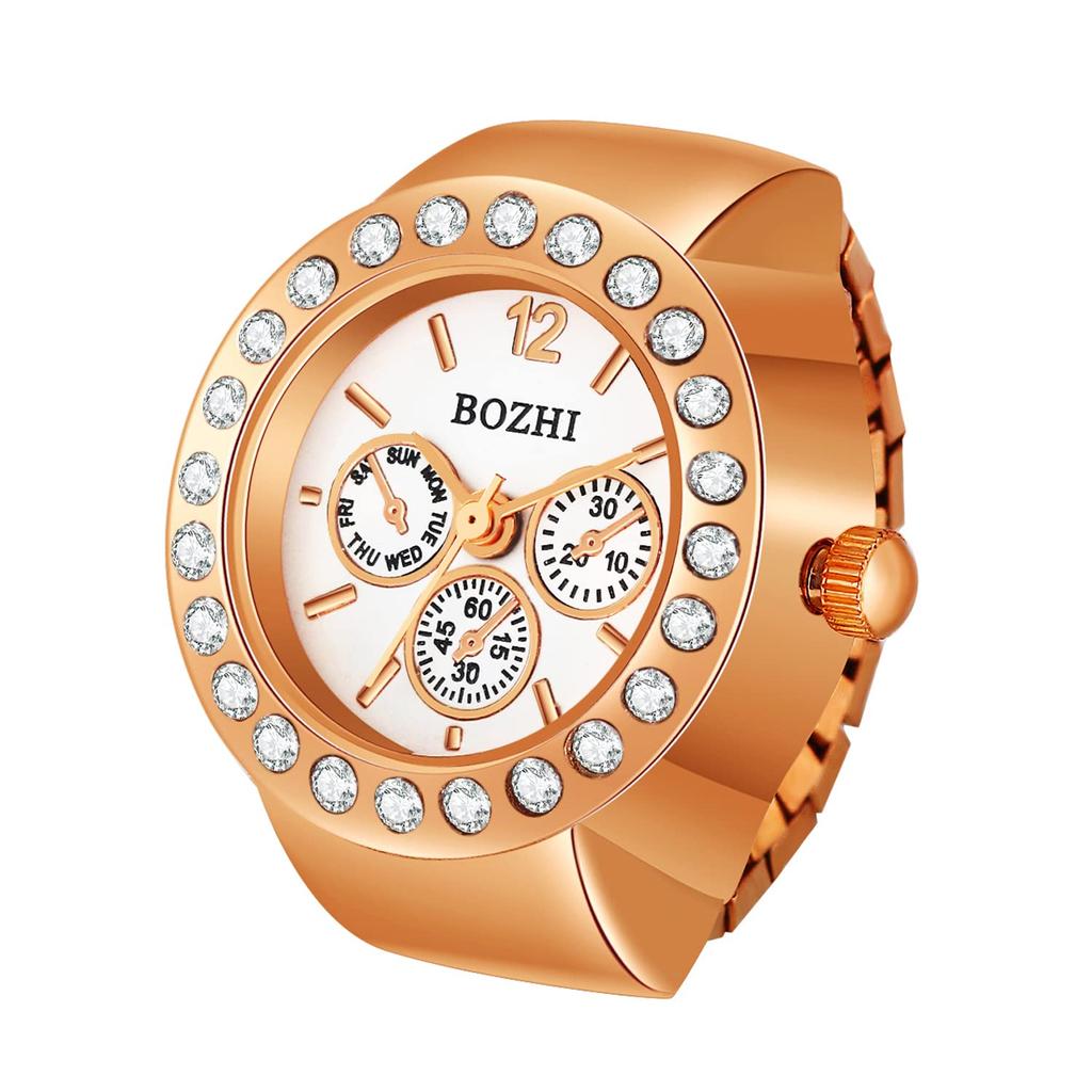 JEWELRYWE Ring Ring Watch Installation Ring Watch Time Check Decoration Clock Fashion Large Number Dial Ring Watch Couple Rose Gold Women's