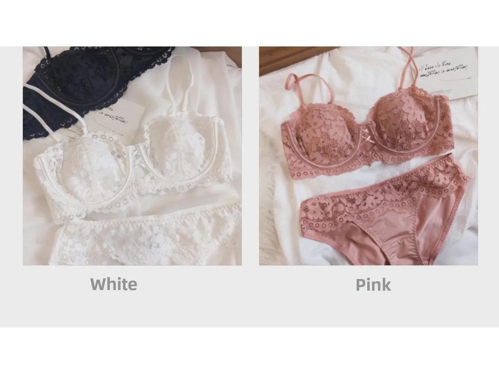 Комплект нижнего белья из французского кружева с вышивкой: Мягкий бюстгальтер-полукубок на косточках из хлопка, идеально подходит для всех размеров груди