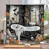 Funny Halloween Shower Curtain Waterproof Bathroom Curtain Horrible Wacky Skeleton, Ghost, Dark Style Home Decorative Curtain