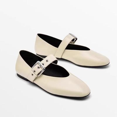 Нишевые туфли Мэри Джейн из овчины, натуральная кожа, ремешок с пряжкой, черные туфли из мелкой кожи, балетки на плоской подошве