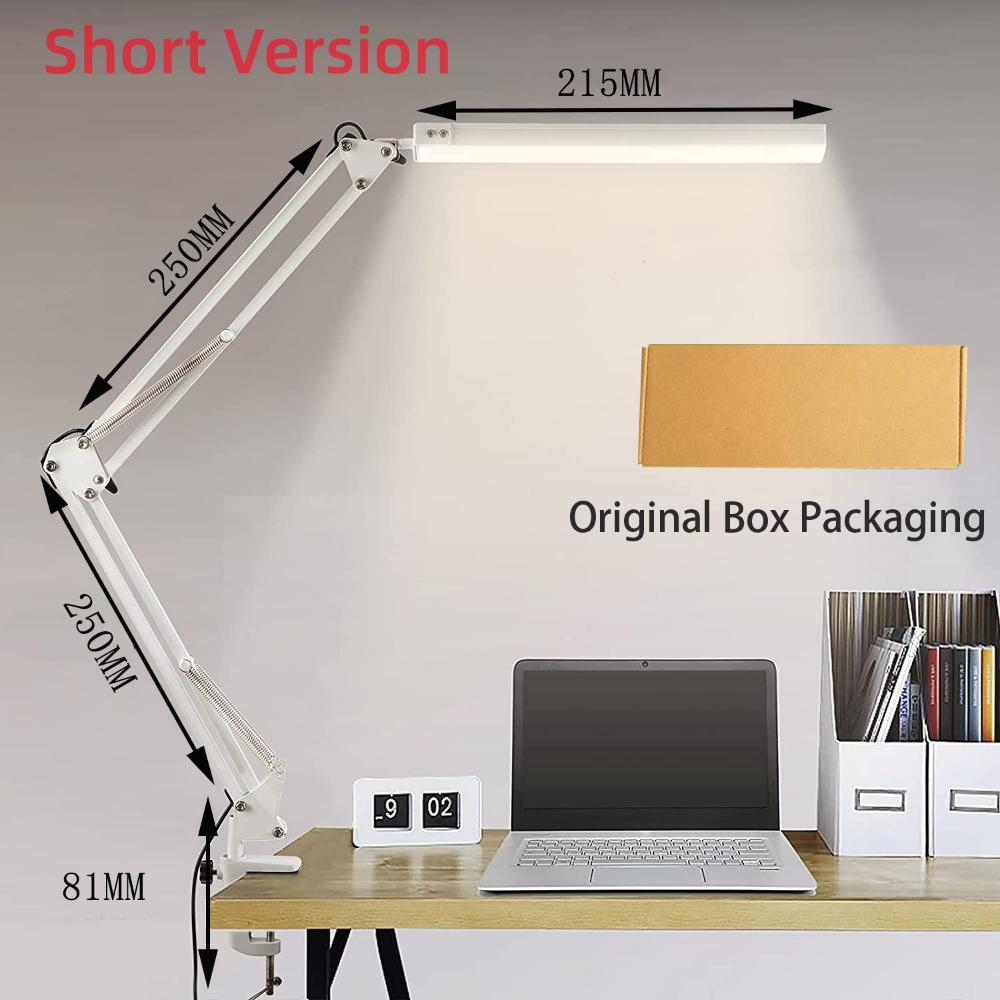 10W LED Desk Lamp with Clamp Adjustable Swing Arm Dimmable Table Light 3 Color Modes 10 Brightness Levels Eye-Caring USB Reading