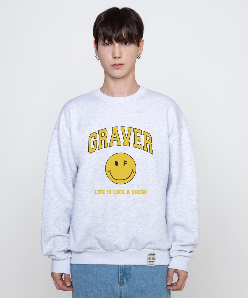 GRAVER [Unisex] Arch Logo Life Dot Smile Sweatshirt_Melange White