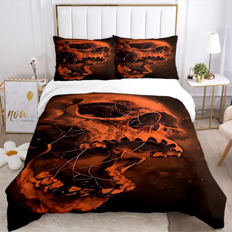 3pcs Anime Skull Design Comforter Set with Two Pillowcases (No Core), Perfect for Bedroom and Guest Room Decoration, Festive Gift, Polyester Fabric