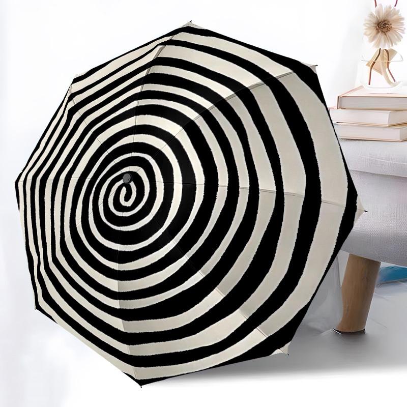 1pc Spiral Pattern Automatic Open/Close Umbrella, Windproof, Folding Compact Umbrella with Lightweight Design for Women/Men102