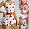 Women's Ribbed Knit Heart Print Camisole Pajama Set - Tank Top & Shorts Two-Piece