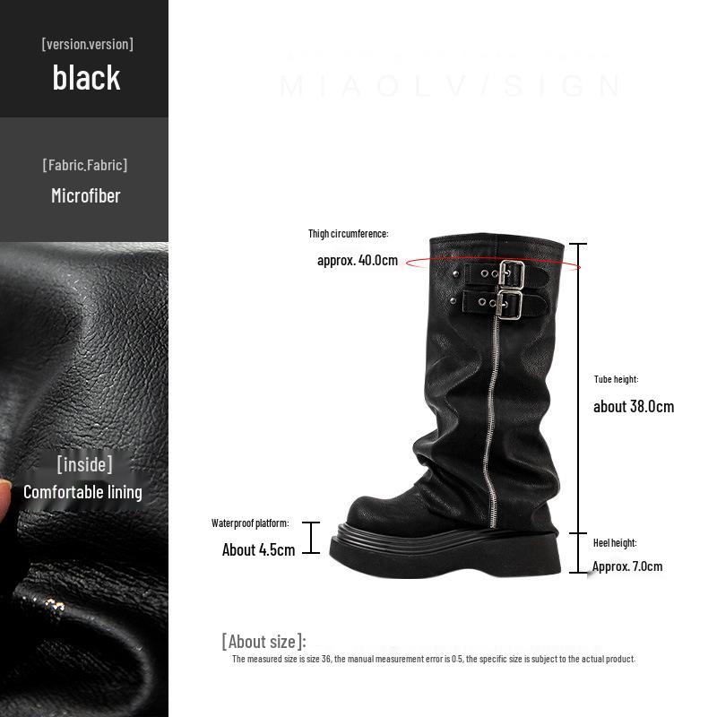 Женские ботфорты 2025 года на массивном каблуке - Большой обхват голенища, Ретро толстая подошва, Гофрированное голенище, Сапоги до колена.