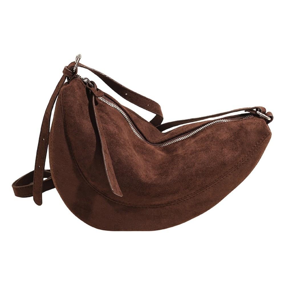 Simple Suede Leather Crossbody Bag Zipper Soft Shoulder Bag Commuting Bag Commuting