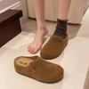 Retro Baotou Women's Spring New Leather Thick-soled Non-slip One-pedal Lazy Half Slippers Outer Wear