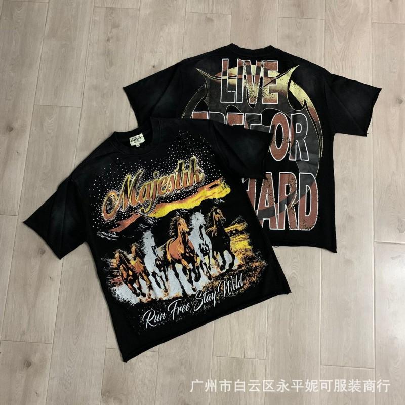 Mens Loose Fit Cotton Graphic Tee Streetwear Hip Hop Oversized Short Sleeve T-Shirt Teens