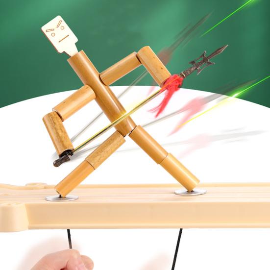 Bamboo Man Table Funny Toy with Weapon PK Battle Natural Bamboo Rope Controlled Fighter Board Game Funny