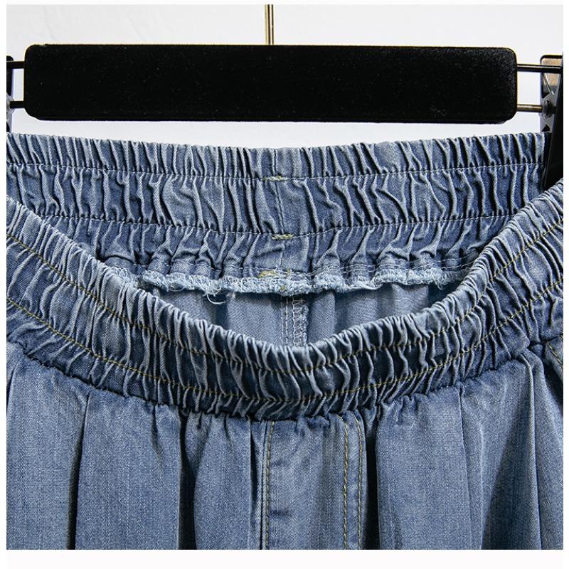 DIMANAF 2025 Большие размеры Женские весенние джинсы шаровары Синие повседневные эластичные базовые длинные брюки с высокой талией 5XL