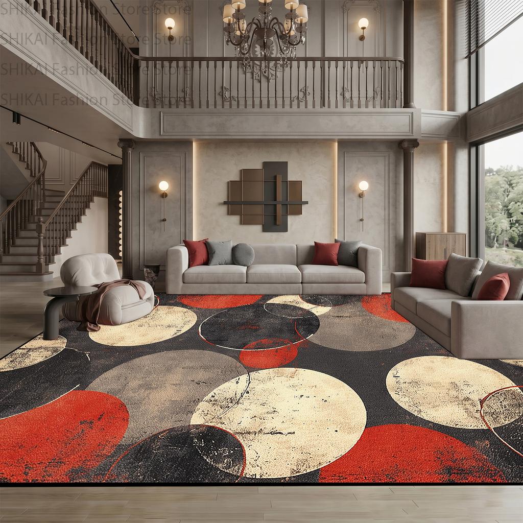 Retro Color Block Splicing Style Living Room Rug Decoration Home Easy Clean Fluffy Carpet Non-slip Short Velvet Large Floor Mats