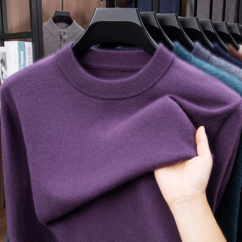 Puyuan 100% All-Wool Men'S Autumn And Winter Round Neck Solid Color Fine Imitation 36 3-Strand Semi-Worsted Wool Anti-Lift