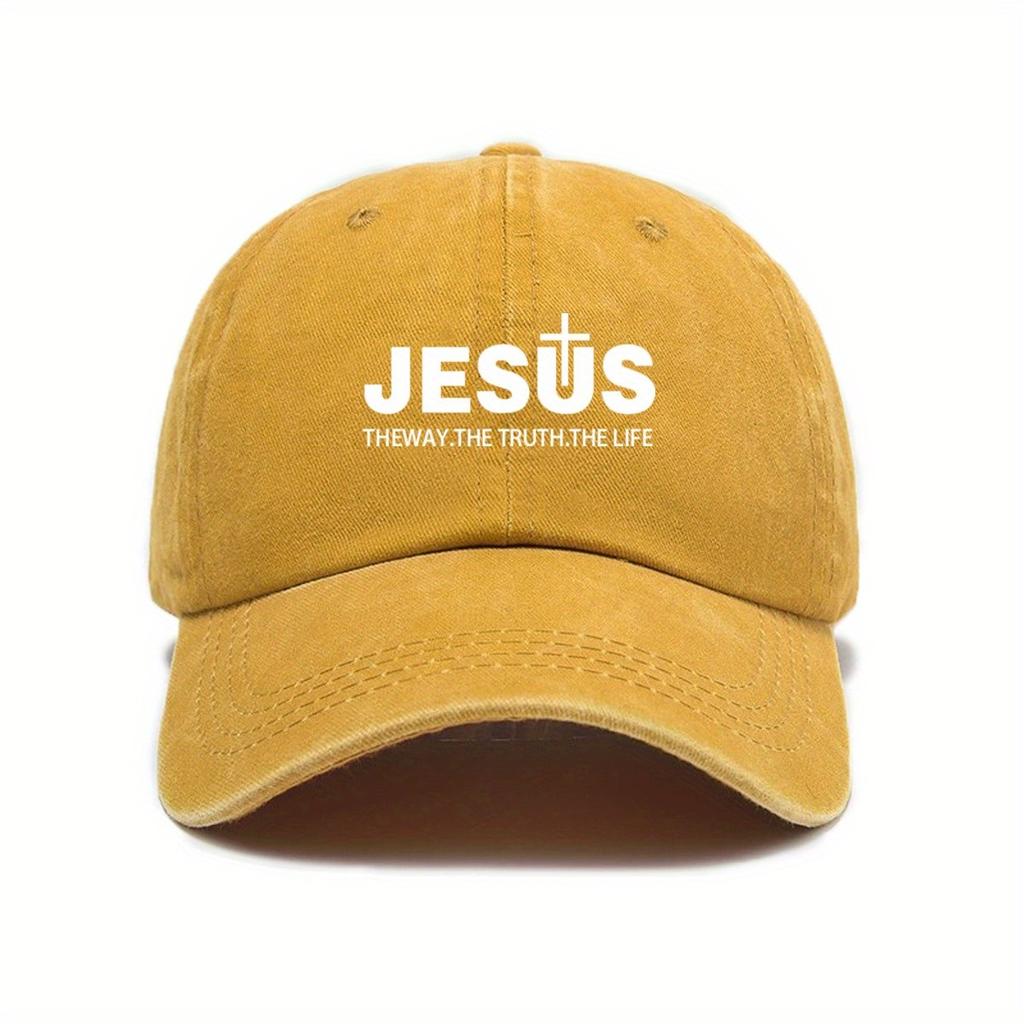 Jesus The Way The Truth The Life Washed Baseball Cap Vintage Denim Adjustable Outdoor Sun Hat