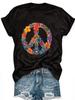 Casual Tee for All Genders in Plus Size Featuring a Colorful Peace Sign And Floral Design - Relaxed