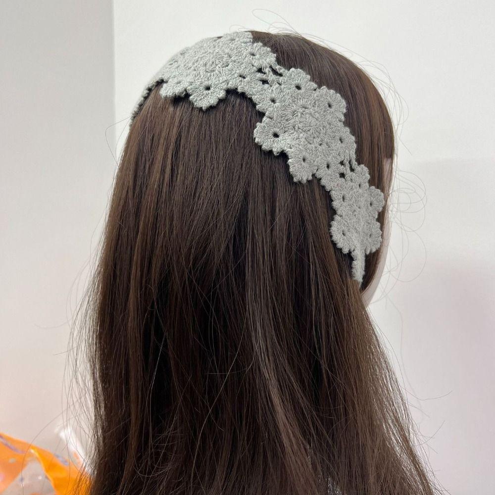Hollow Flower Design Crochet Hair Band Wide Band Floral Headband Handwoven Headband For Women