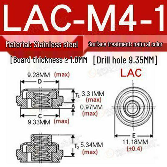 LAC Stainless Steel Self-Locking Floating Rivet Nut Standoff in Sizes M4-M6/440/632/832/032