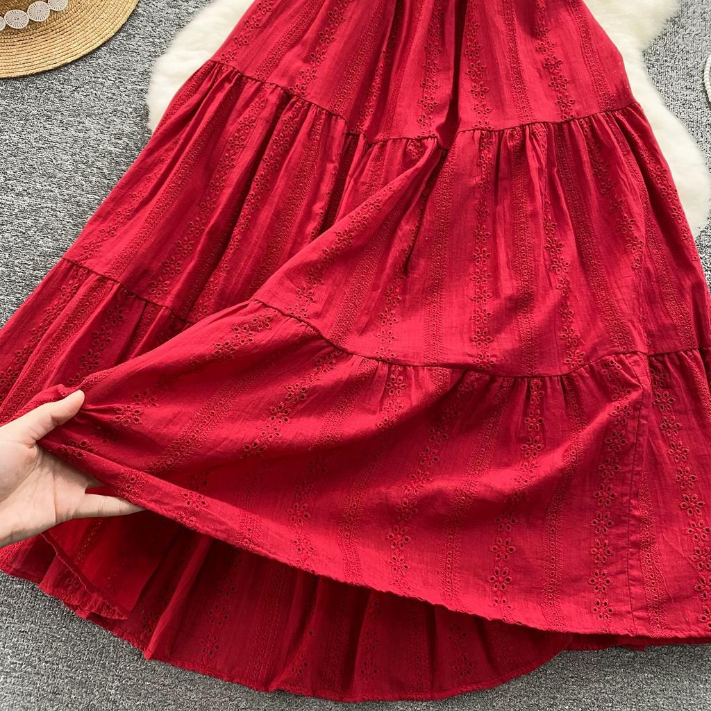 Summer Bohemian White Dress for Women Clothing Hollowed Out Square Neck Reduced Age Puff Sleeves Slim Embroidered Long Dress