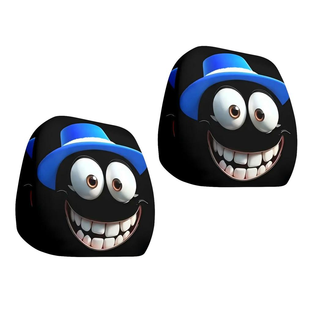 Pack Of 2 Elastic Cartoon Car Headrest Covers Funny Big Eyes Design Universal Fit For Cars Trucks Vans Durable Polyester Fabric
