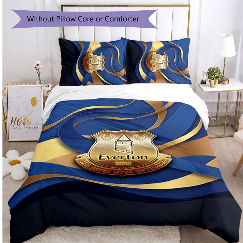 Everton Football Printed 3 Pieces Bedding Set, Comfortable Skin Friendly Bedroom Duvet Cover Set