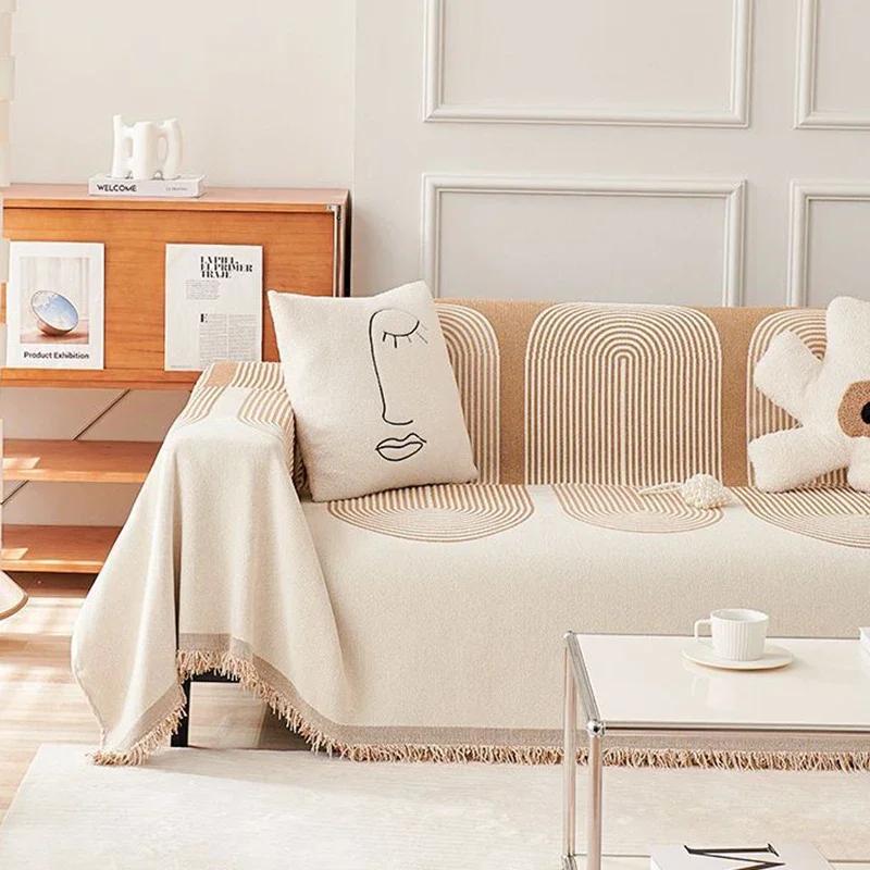 Chenille Sofa Towel Cover Nordic Tassel Throw Blanket Four Season Cotton Dust Anti-Cat Scratch Sofa Cover Picnic Blanket Carpet