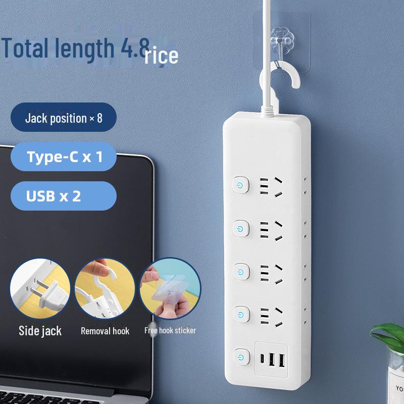Умный USB Многофункциональный Сетевой Фильтр с Независимым Выключателем и Боковой Вилкой