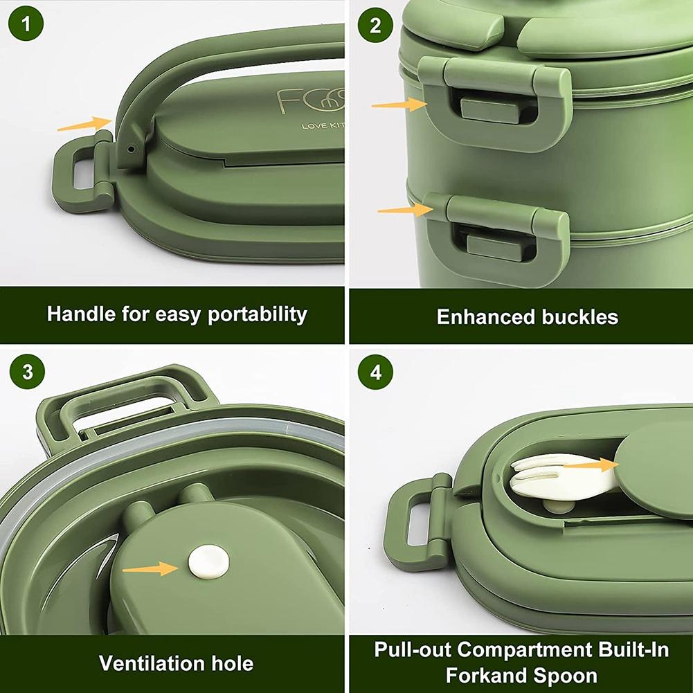 Ланч-бокс герметичный бенто-бокс для детей и взрослых, набор столовых приборов бенто-боксы для детей, мужчин, женщин, взрослых, рабочие школы, зеленый