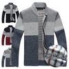 Men Sweater Coat Thick Plush Colorblock Zipper Closure Stand Collar Knitted Loose Keep Warm Jacket Autumn Winter Cardigan Outerwear