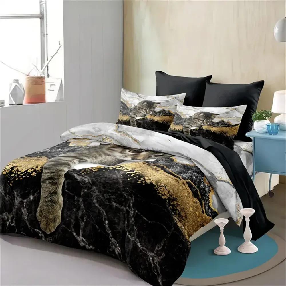 Whimsical Cat Lover's Duvet Cover Set - Soft, Breathable, and Comfortable Pet Cat Pattern Bedding with 3D Animal Theme