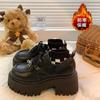 2025 Autumn Platform Small Leather Shoes Women's British Style New Thick Heel Heightening Black Loafers Lace-up Cotton Shoes