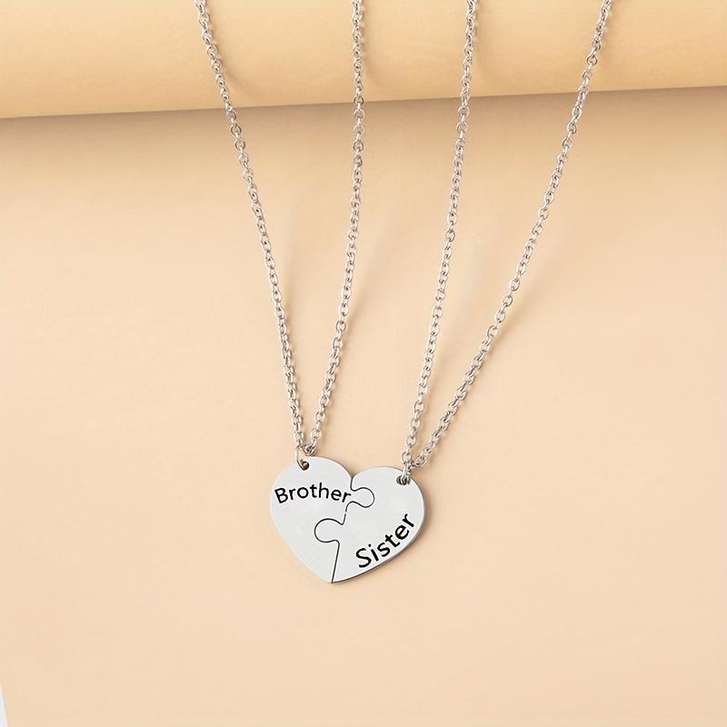 1 Set New Brother Sister Two Siblings Peach Heart Puzzle Necklace Stainless Steel Material Love Pendant Gift For Siblings Jewelry