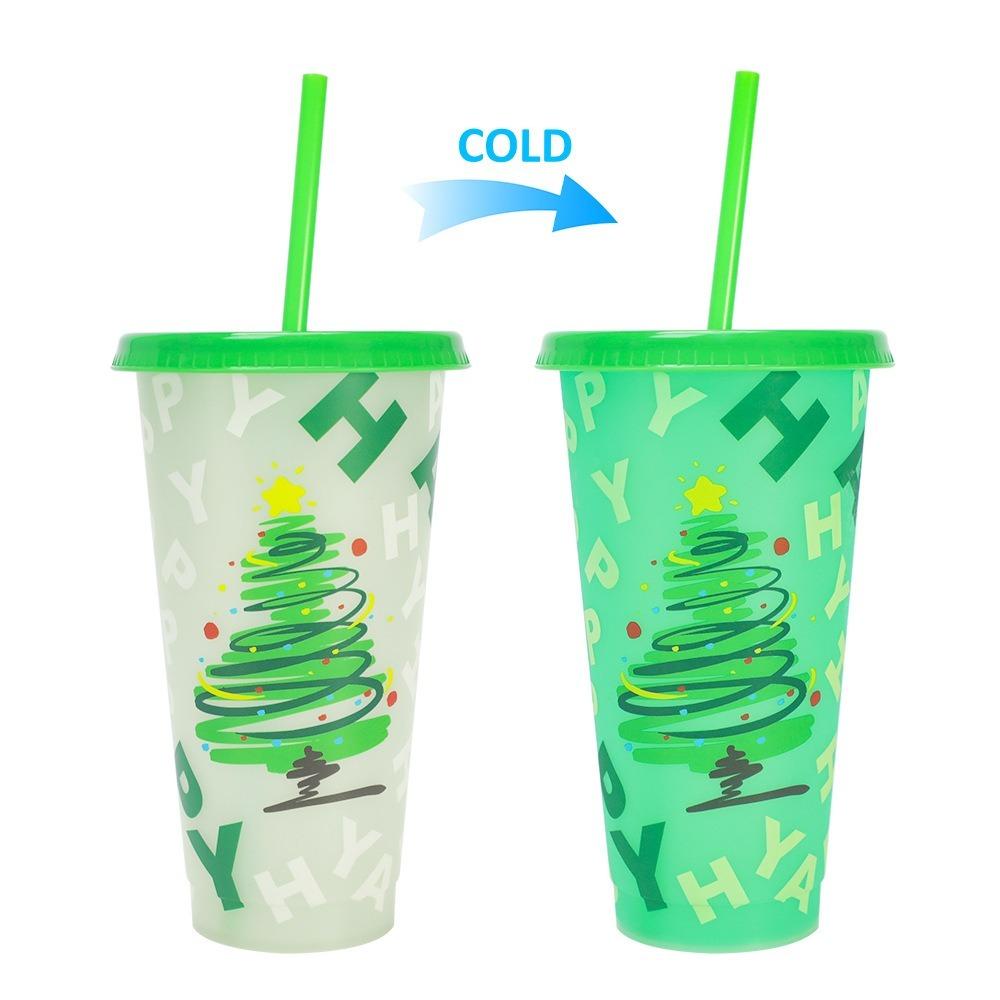 24oz Capacity Cold Drink Cup With Straws Iced Coffee Cup Reusable Straw Cup  Christmas Holiday