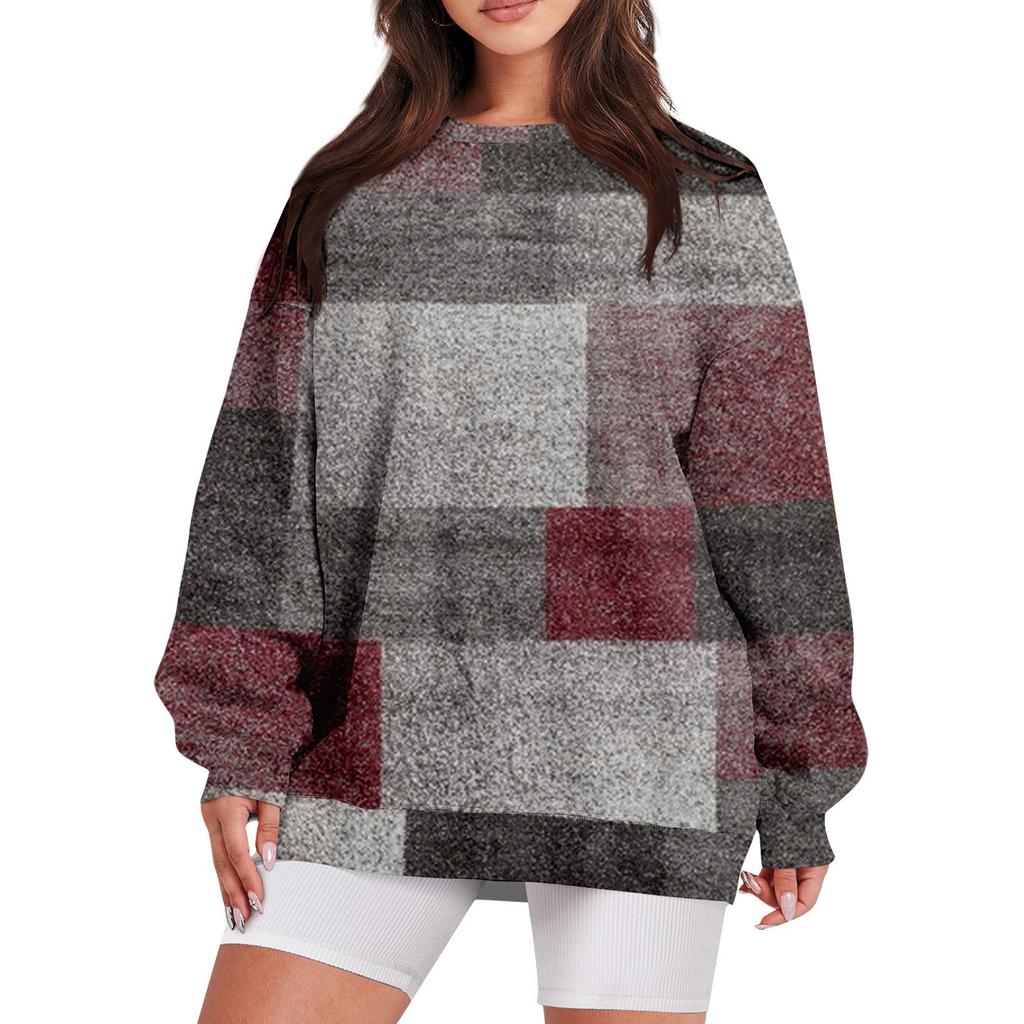 Женский повседневный свободный свитер с круглым вырезом и длинными рукавами с принтом и карманом