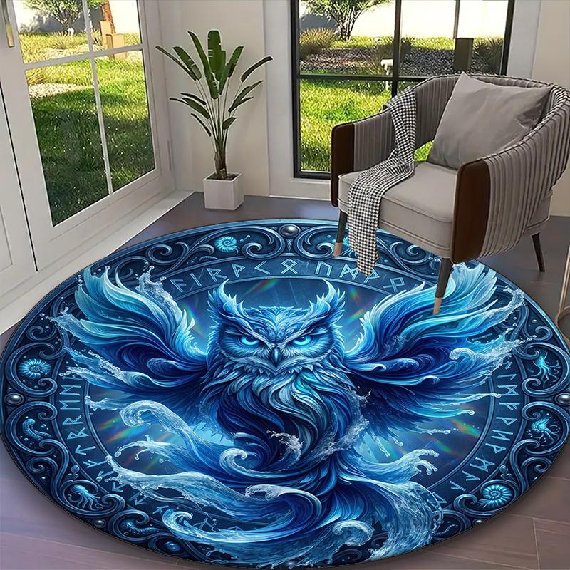 Ancient Azure Fox Spirit Print Round Rug, Multi-functional Office Chair Sofa Carpet, Easy Clean Carpet for Home and Living Spaces