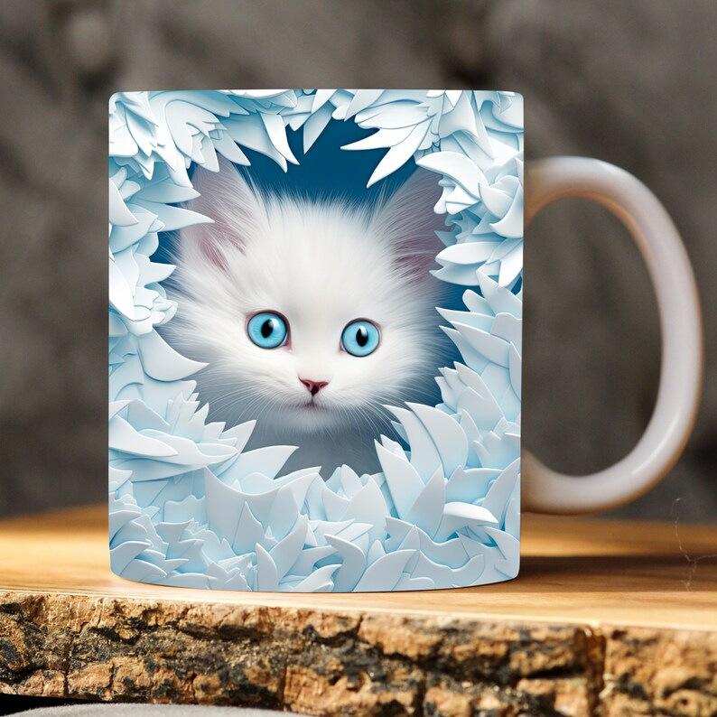 3D Graphic Painting Kitten Cat Cat Snowflake Hole Ceramic Coffee Mark Cup Tea Cup New Hollow