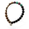 Stones and Minerals. Malachite Beads Bracelet from Congo + Garnet + Matte Black Onyx + Wood 8 Made In France.