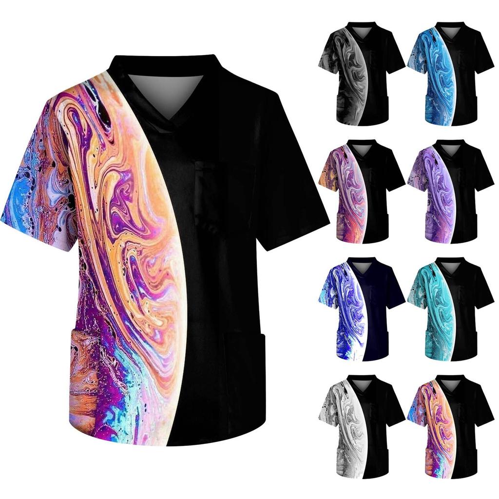 Men's Short Sleeve V Neck Print Chest Pocket Carer Top