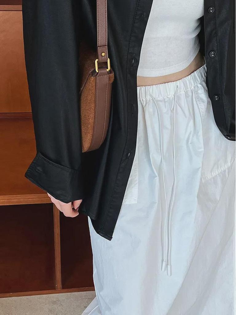 Юбка Luxi Retro 2025 с высокой талией и завязками - новый тонкий прямой дизайн