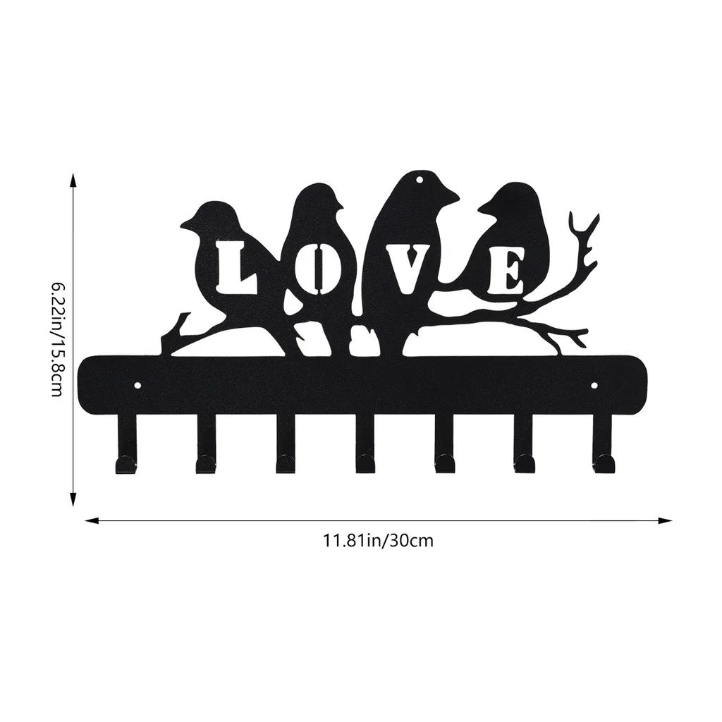 Очаровательные декоративные металлические настенные крючки для ключей - стойка Love-Bird на 7 крючков для кухонных принадлежностей и хранения ключей