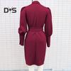 Women Formal Dress Business Style Turn-down Collar Long Sleeve Pure Color Slim Fit Lace-up Cross Cardigan Dress Spring Midi Dress OL Commuting Dress