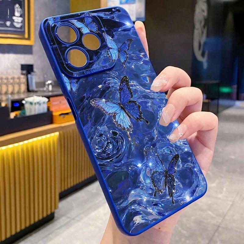 Блестящий синий чехол для телефона с принтом бабочки для Xiaomi Redmi Note 15 14 13 12 Pro Plus 12S 11 10 Redmi 13 12 14C 13C 4G 5G